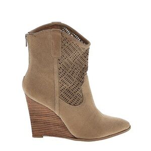 Crown Vintage Tan Wedge Ankle Boots with Geometric Detail